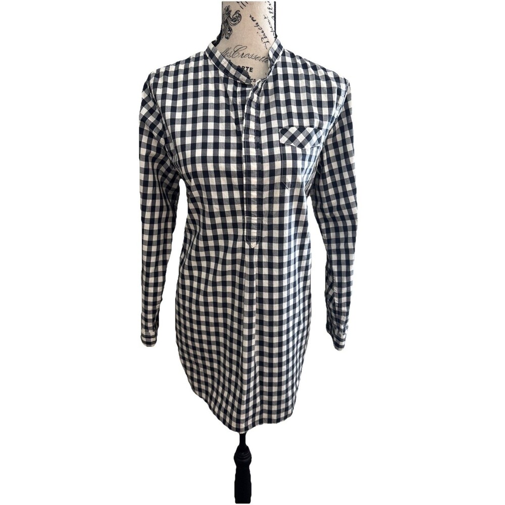 Heritage 1981 Blue Gingham Shirt Dress Button Cuff Tunic Cottage Coastal Granny